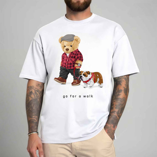 Tricou barbat din bumbac 100% cu Ursuleti GO FOR A WALK