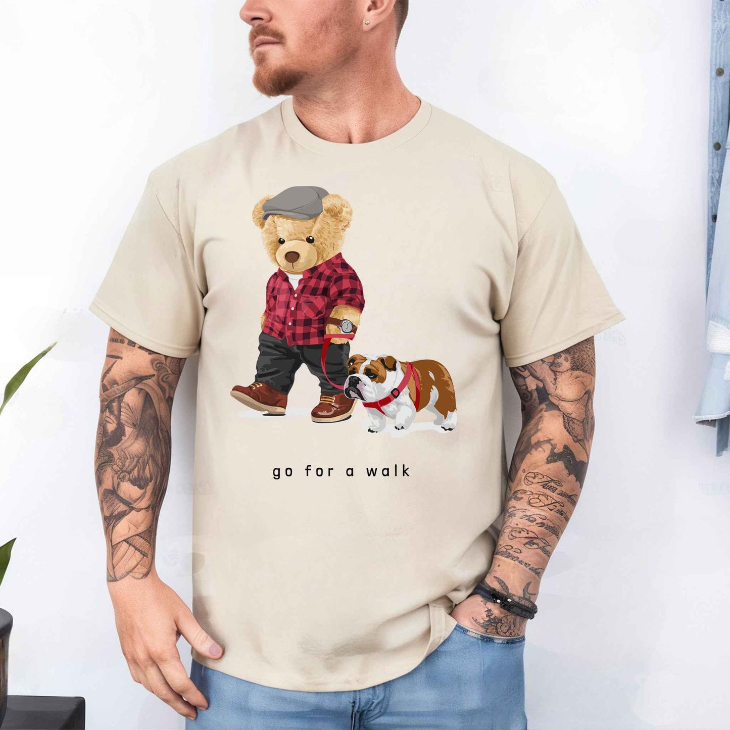 Tricou barbat din bumbac 100% cu Ursuleti GO FOR A WALK