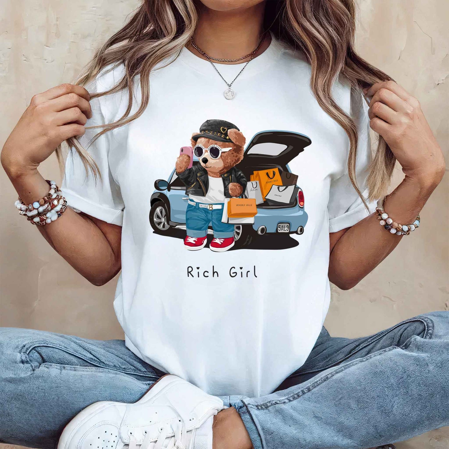 Tricou dama din bumbac 100% Cu Ursuleti RICH GIRL