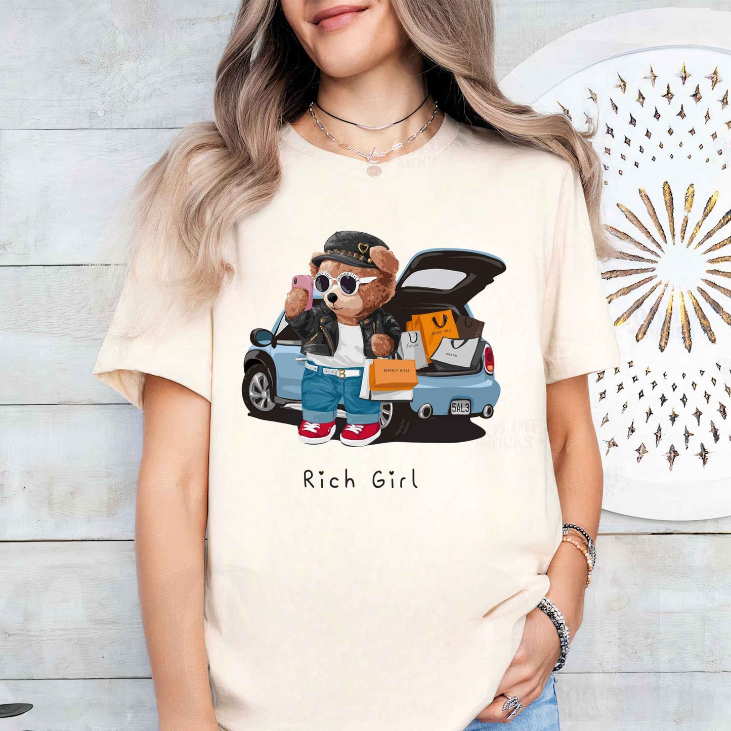 Tricou dama din bumbac 100% Cu Ursuleti RICH GIRL