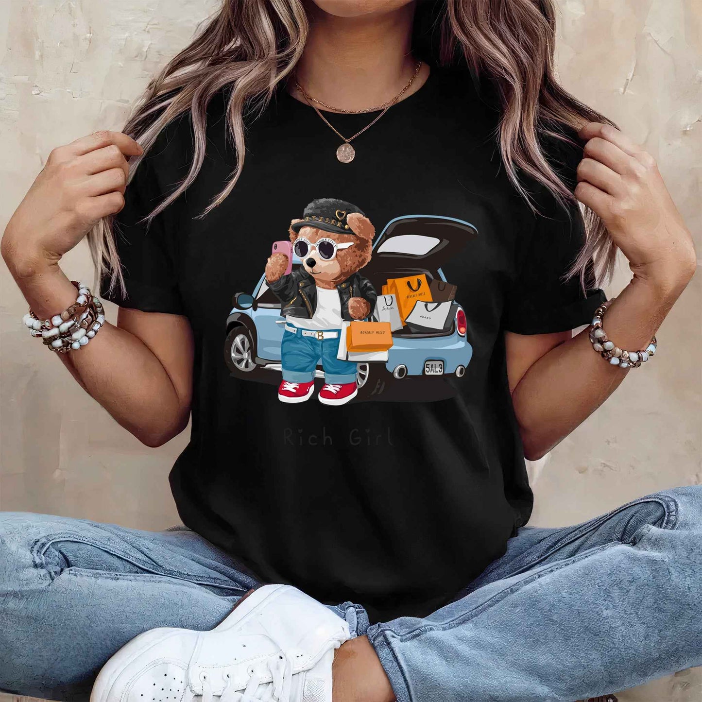 Tricou dama din bumbac 100% Cu Ursuleti RICH GIRL
