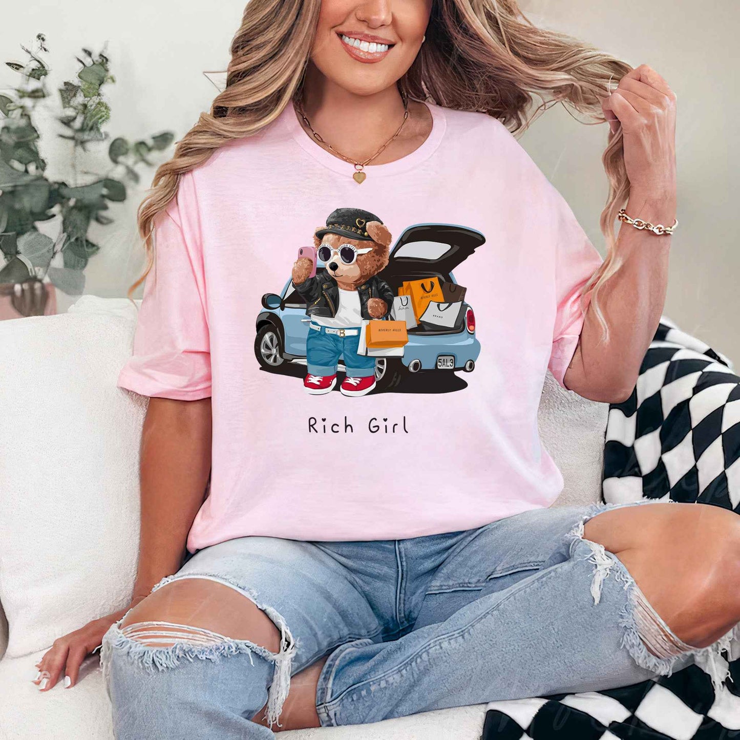 Tricou dama din bumbac 100% Cu Ursuleti RICH GIRL
