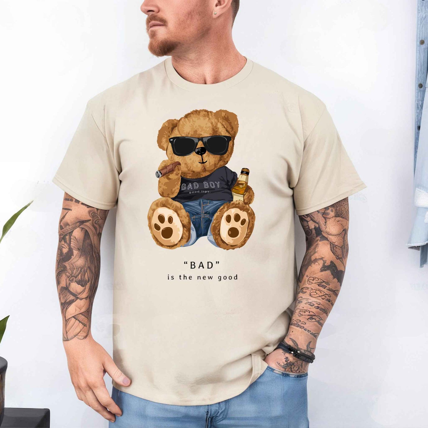 Tricou barbat din bumbac 100% cu Ursuleti BAD BOY