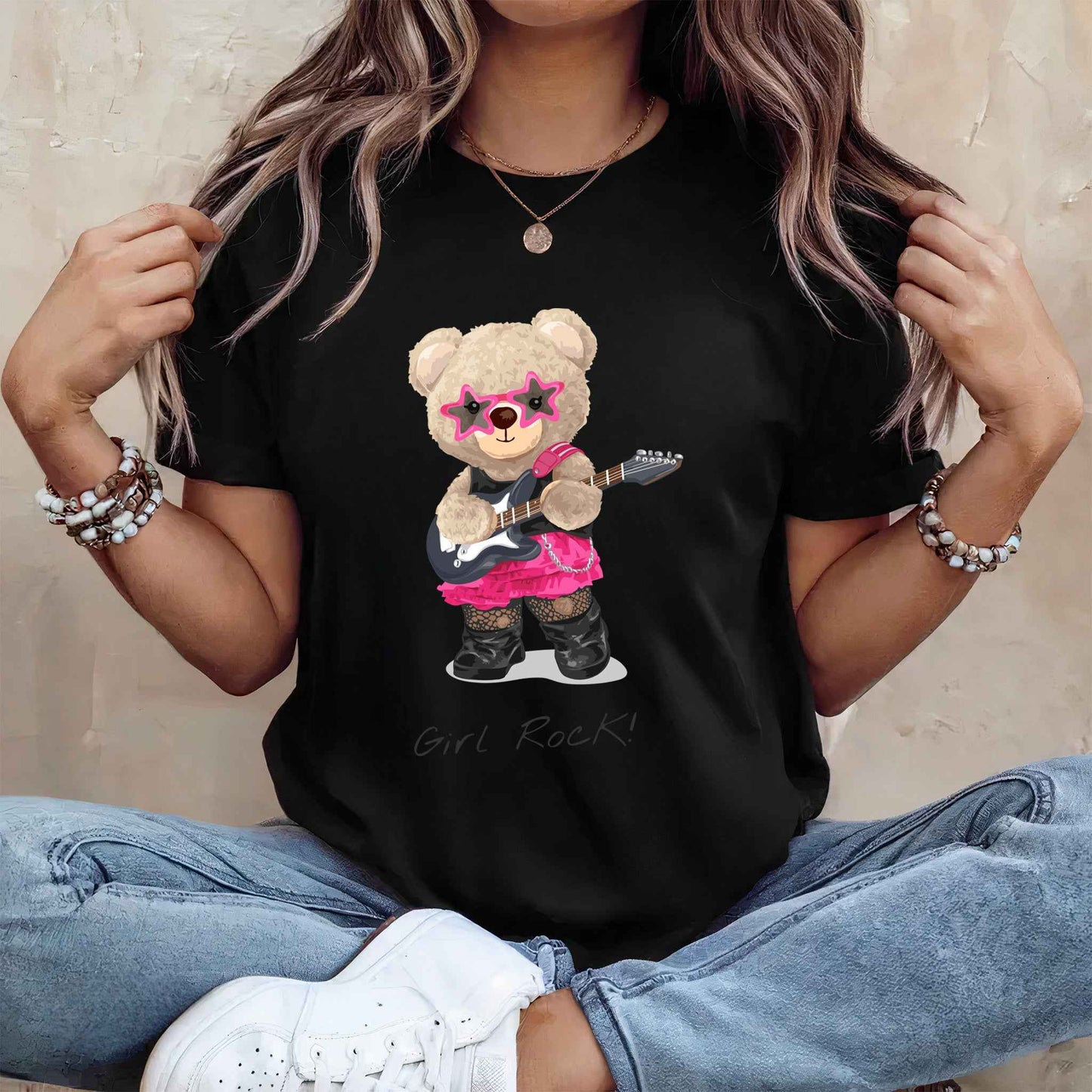 Tricou dama din bumbac 100% Cu Ursuleti GIRL ROCK