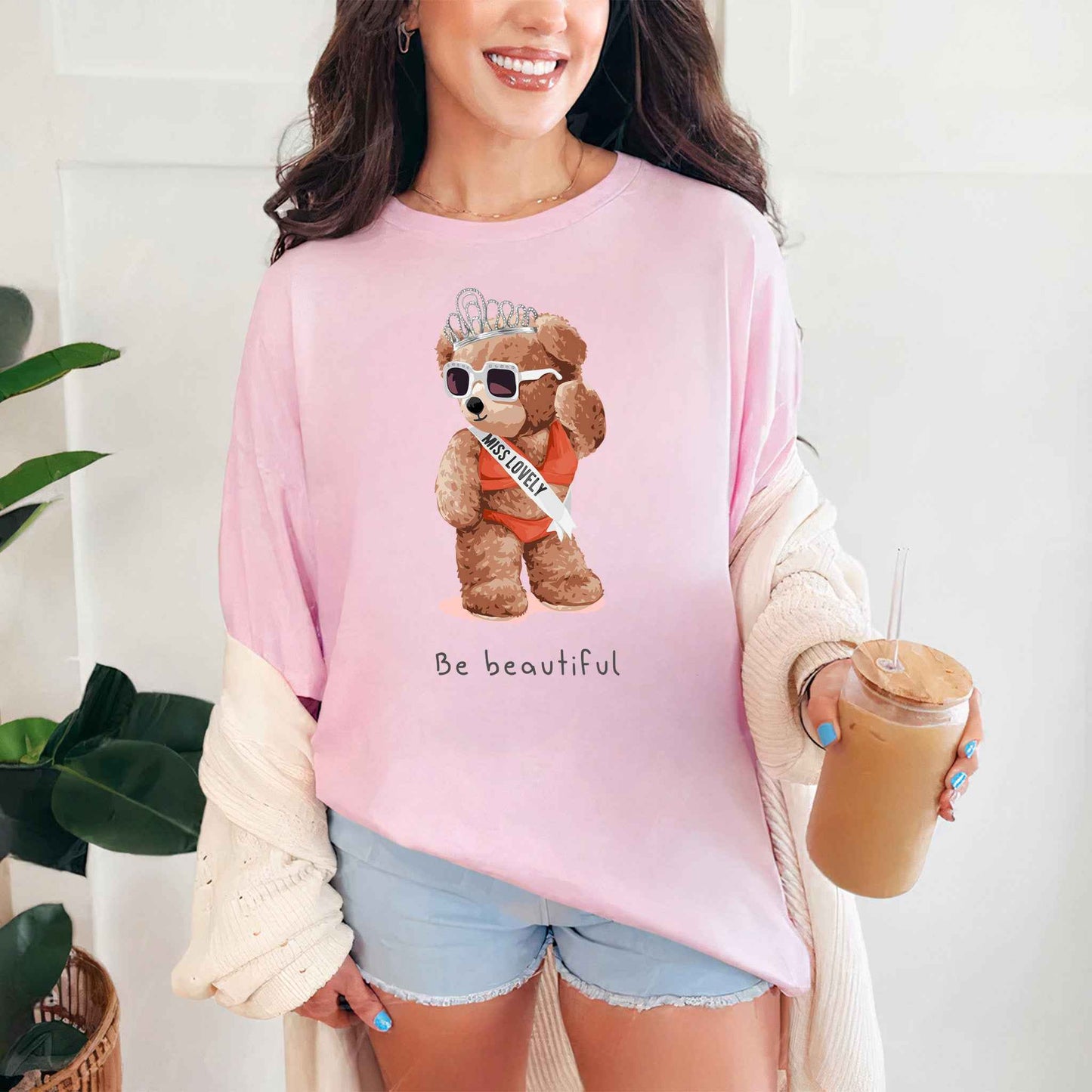 Tricou dama din bumbac 100% Cu Ursuleti BE BEAUTIFUL
