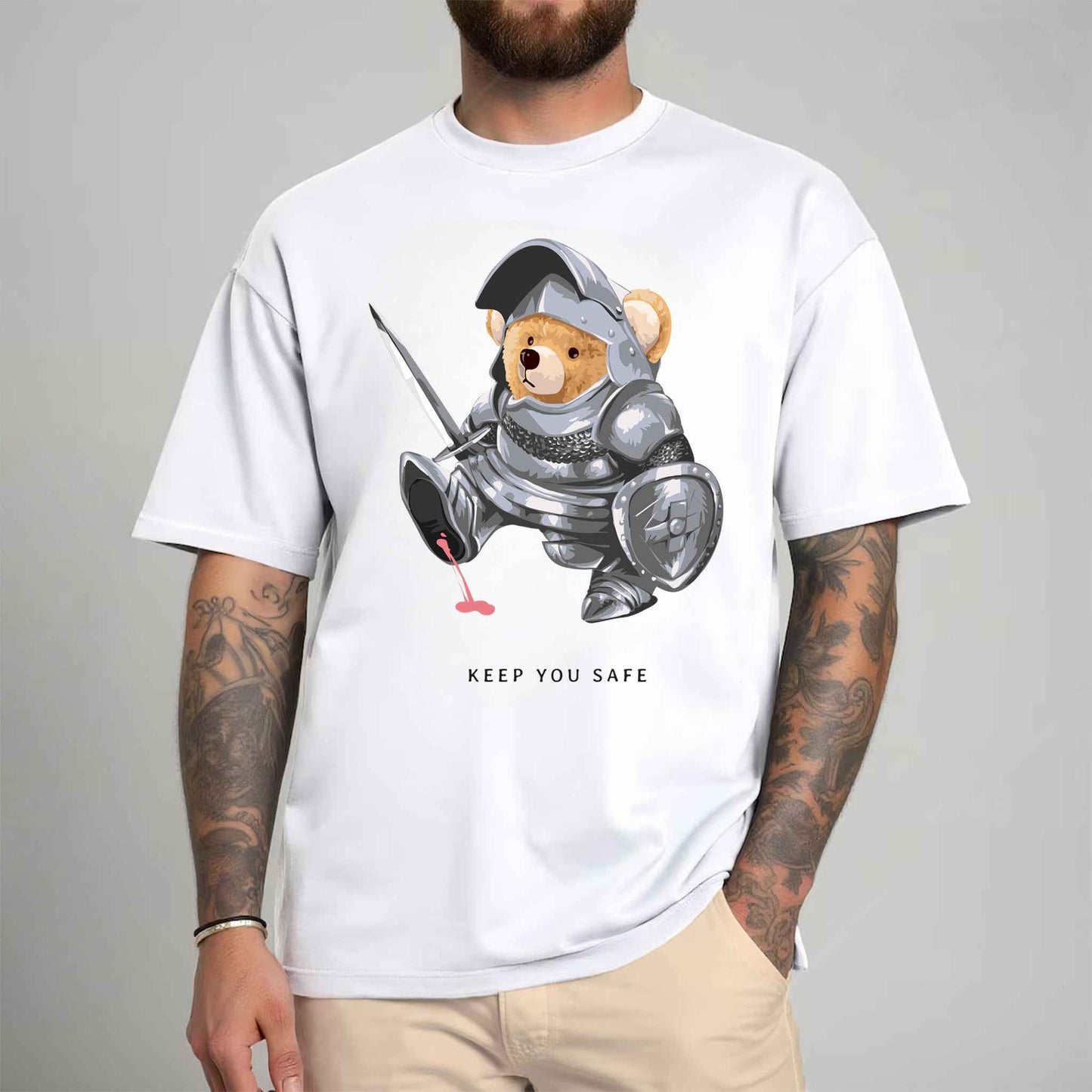 Tricou barbat din bumbac 100% cu Ursuleti KEEP SAFE