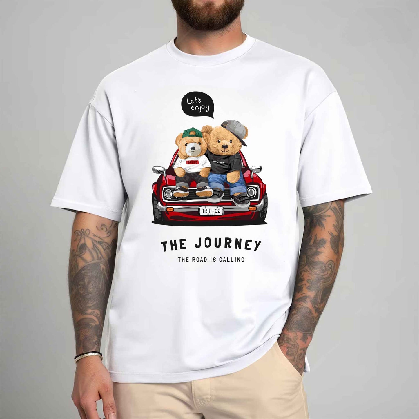 Tricou barbat din bumbac 100% cu Ursuleti THE JOURNEY