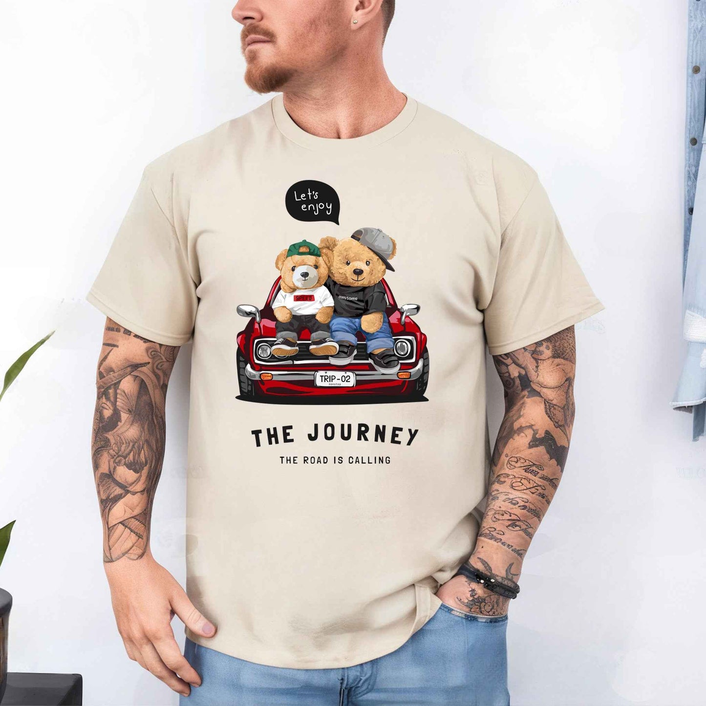 Tricou barbat din bumbac 100% cu Ursuleti THE JOURNEY