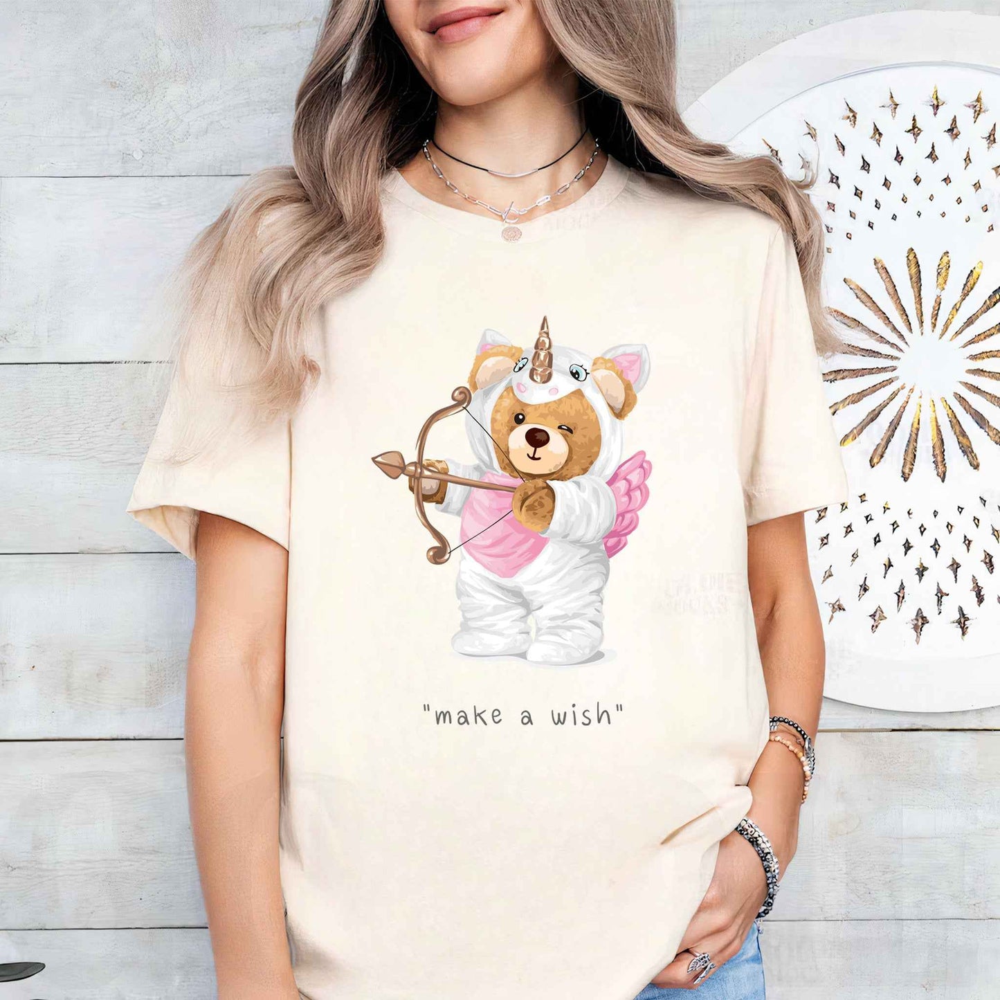 Tricou dama din bumbac 100% Cu Ursuleti MAKE A WISH
