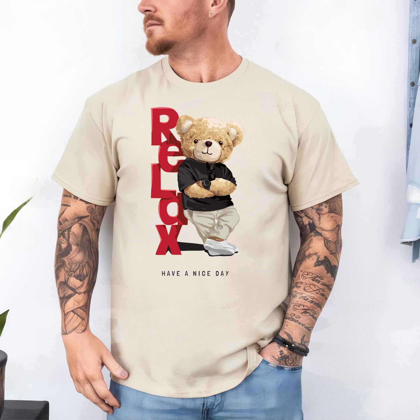 Tricou barbat din bumbac 100% cu Ursuleti RELAX