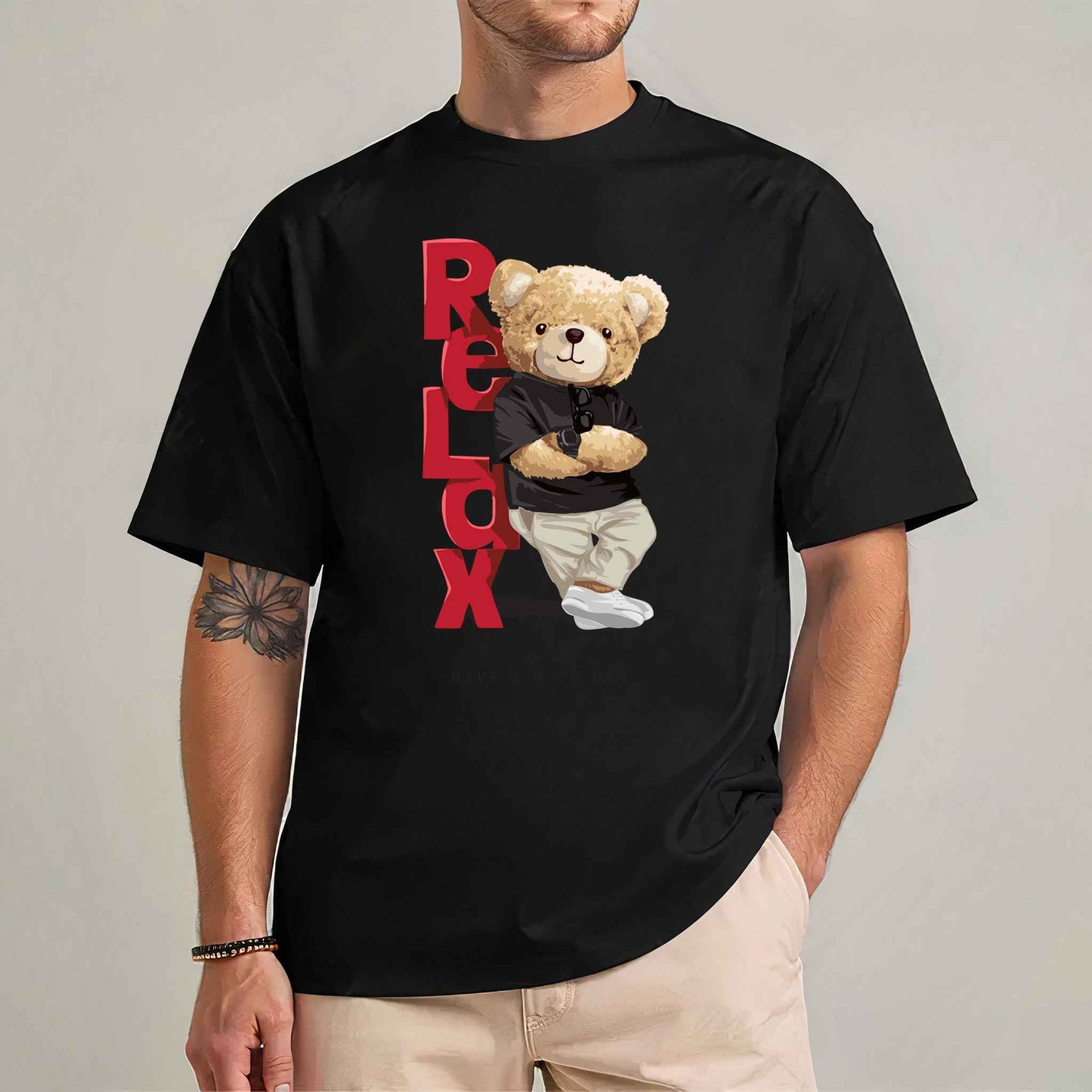 Tricou barbat din bumbac 100% cu Ursuleti RELAX