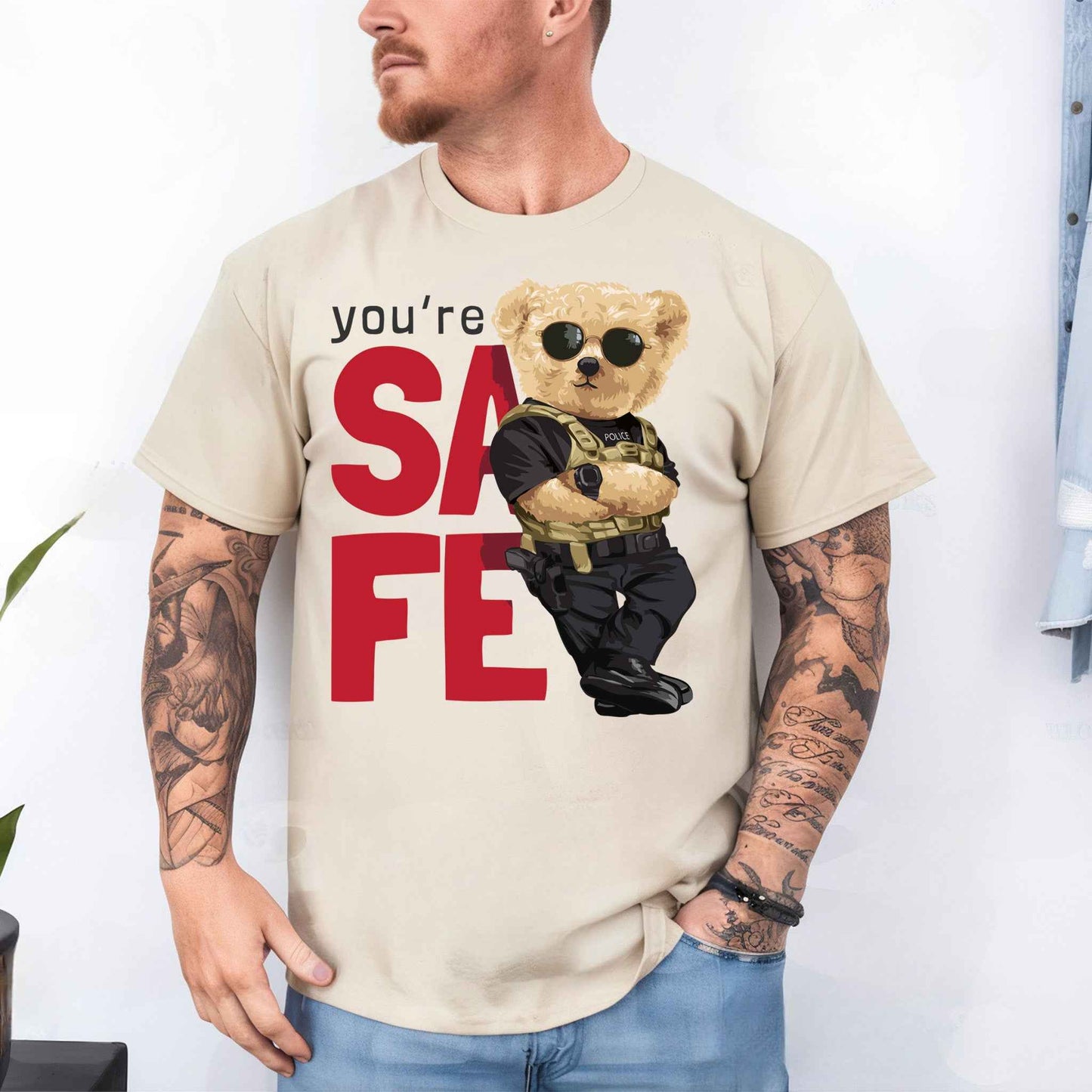 Tricou barbat din bumbac 100% cu Ursuleti SAFE