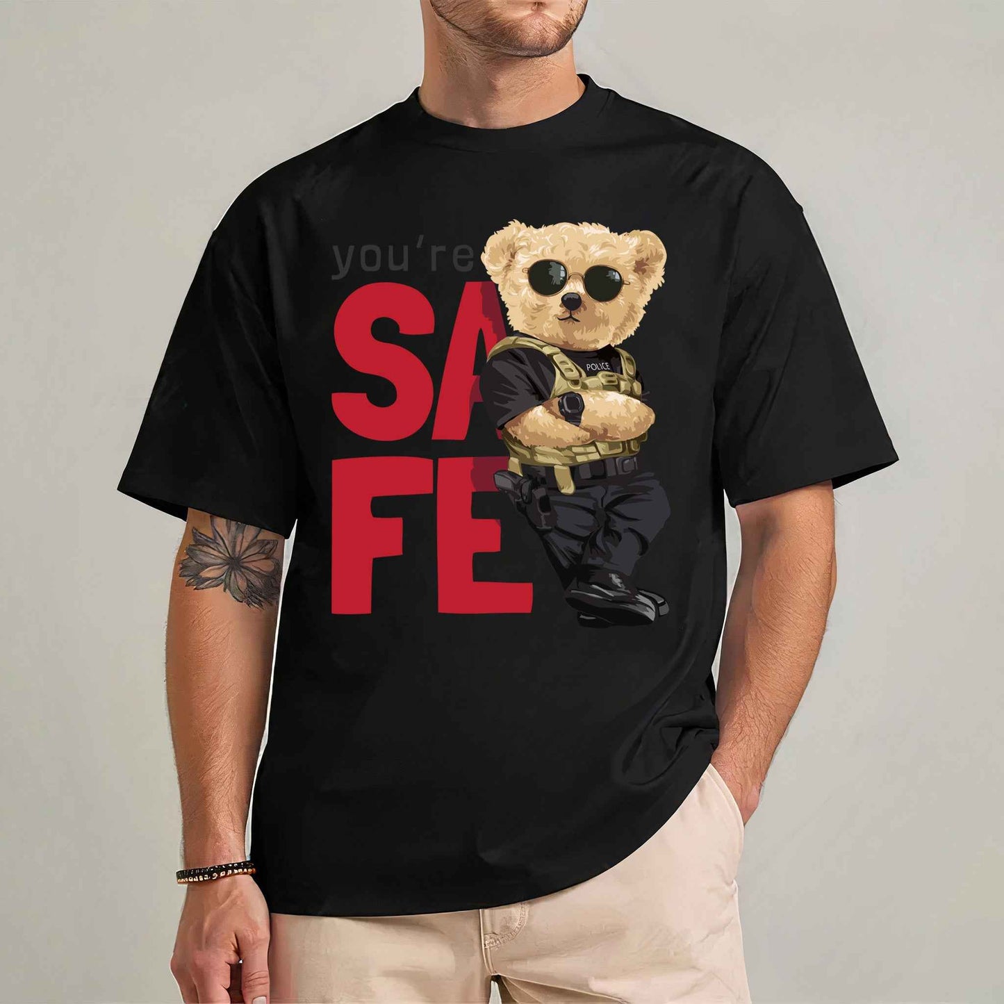 Tricou barbat din bumbac 100% cu Ursuleti SAFE