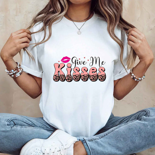 Tricou dama din bumbac 100% cu mesaje si citate vibrante GIVE ME KISSES