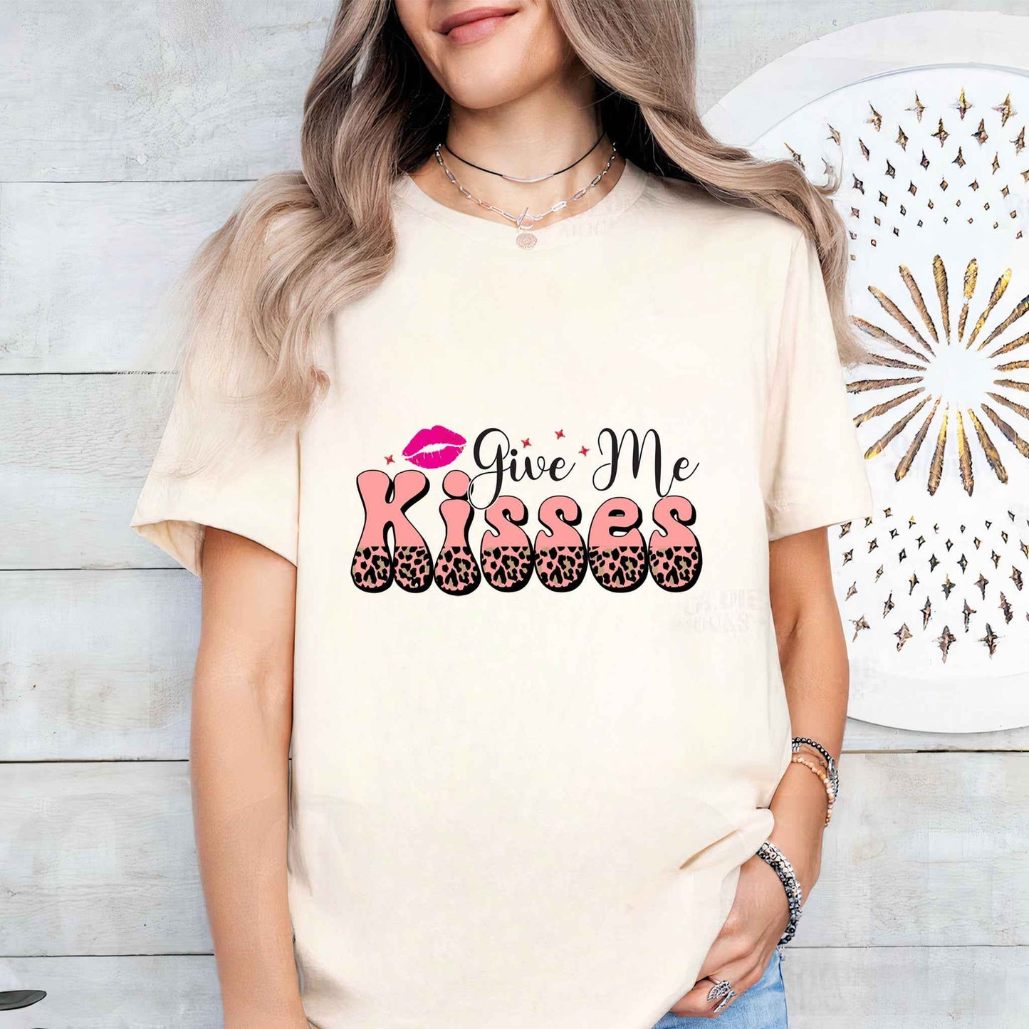 Tricou dama din bumbac 100% cu mesaje si citate vibrante GIVE ME KISSES