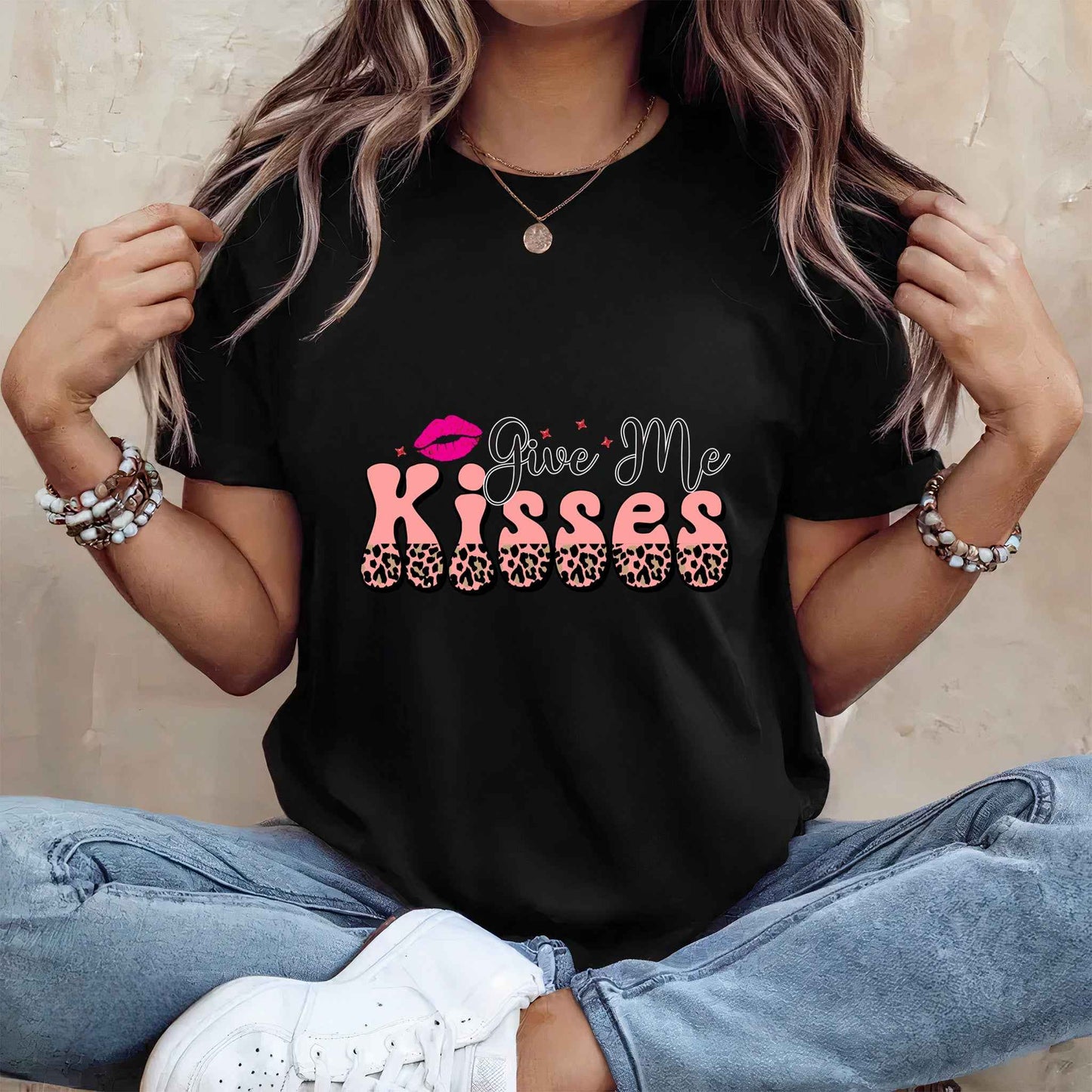Tricou dama din bumbac 100% cu mesaje si citate vibrante GIVE ME KISSES