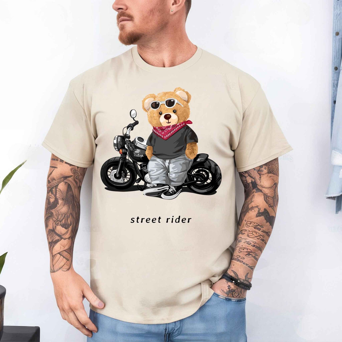 Tricou barbat din bumbac 100% cu Ursuleti STREET RIDER