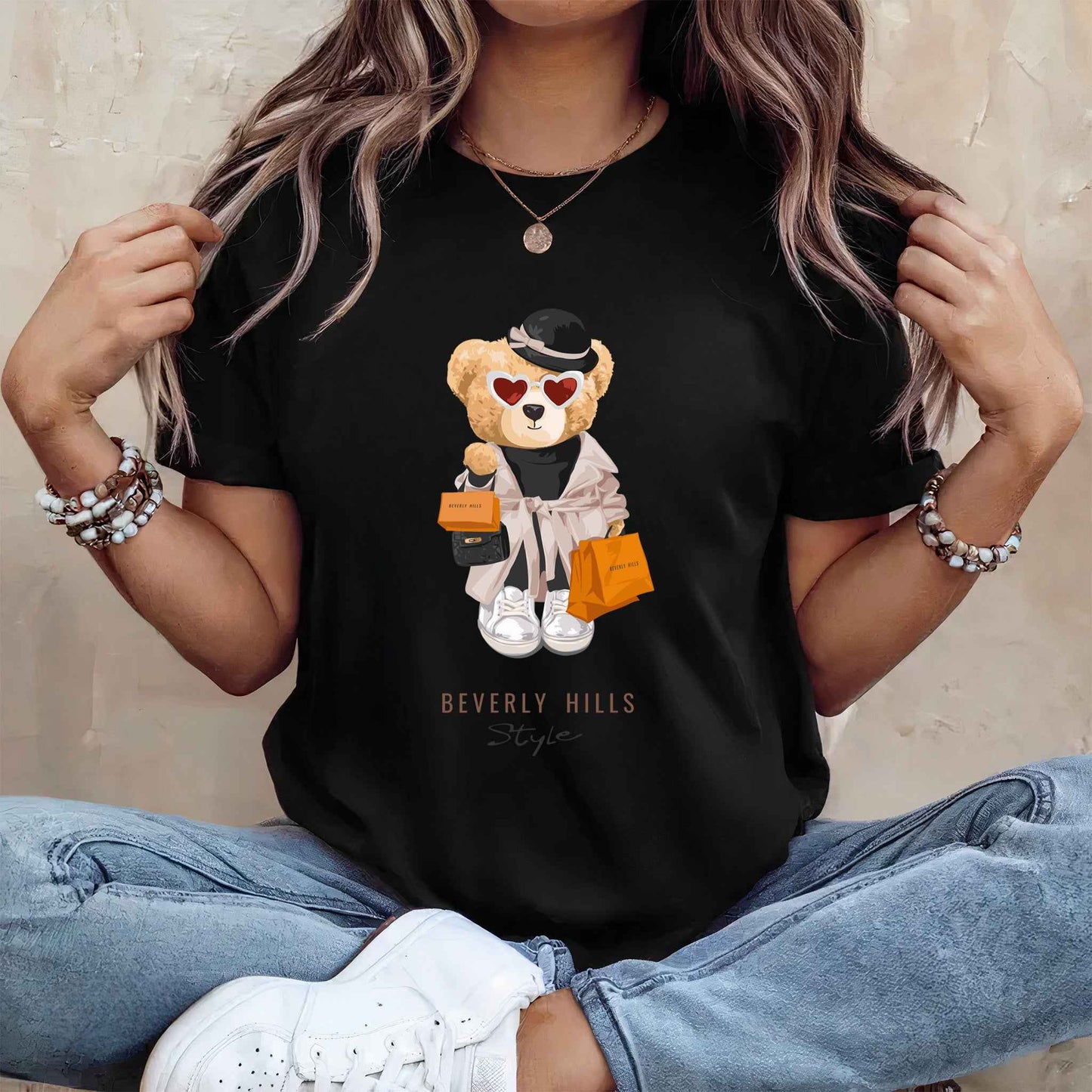 Tricou dama din bumbac 100% Cu Ursuleti BEVERLY HILLS
