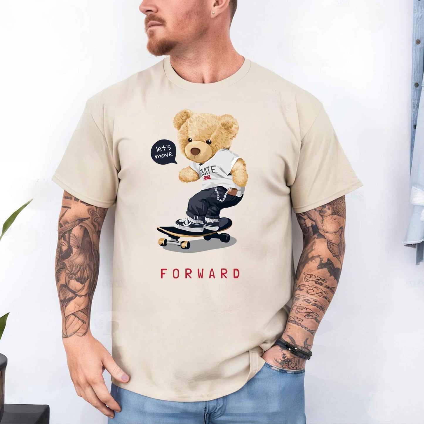 Tricou barbat din bumbac 100% cu Ursuleti MOVE FORWARD