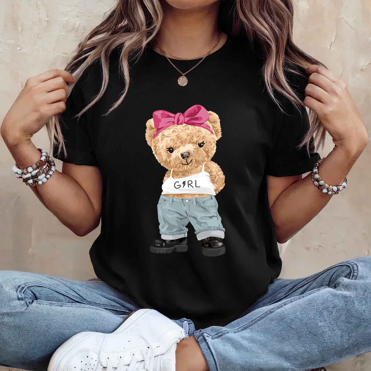 Tricou dama din bumbac 100% Cu Ursuleti STRONG GIRL