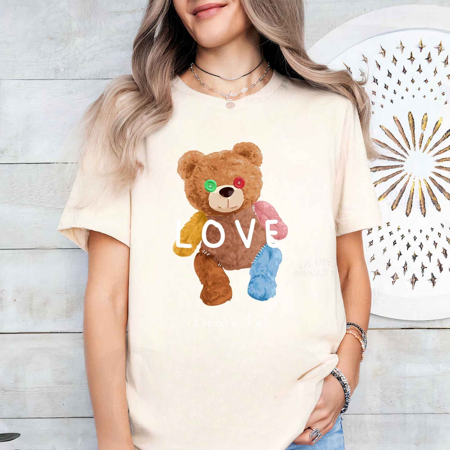 Tricou dama din bumbac 100% Cu Ursuleti COLORFUL LOVE