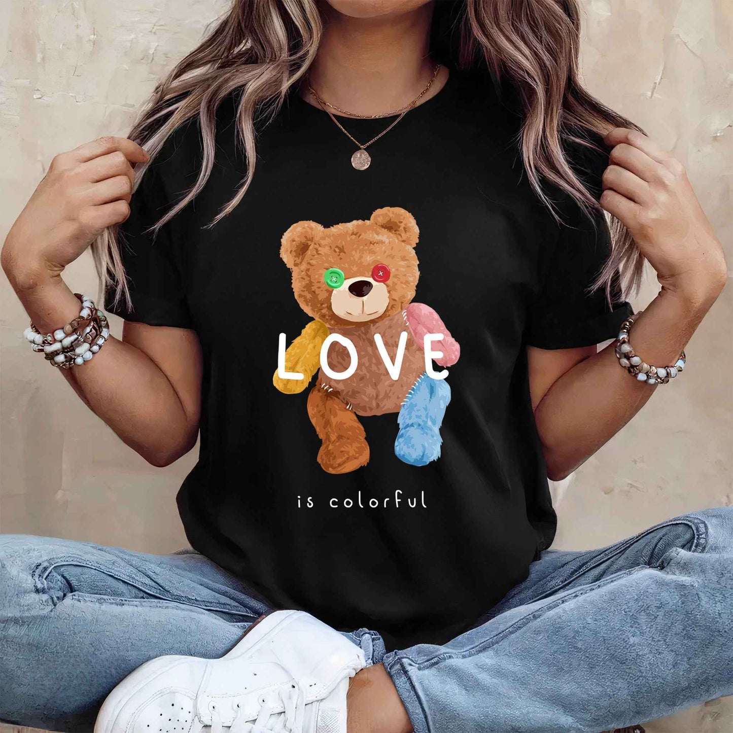 Tricou dama din bumbac 100% Cu Ursuleti COLORFUL LOVE