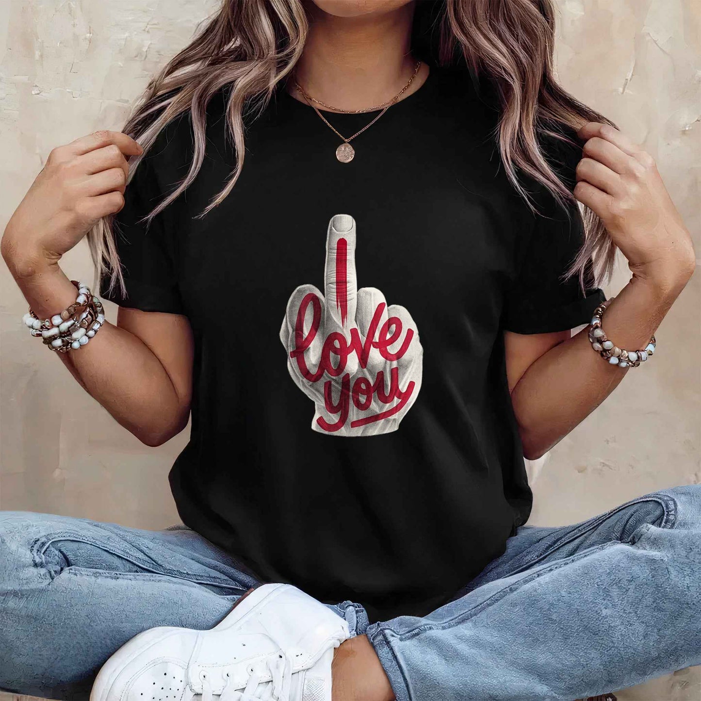 Tricou dama din bumbac 100% minimalist cu mesaj LOVE/HATE