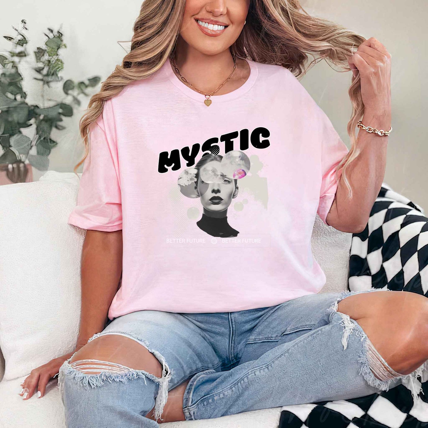 Tricou dama din bumbac 100% minimalist MYSTIC