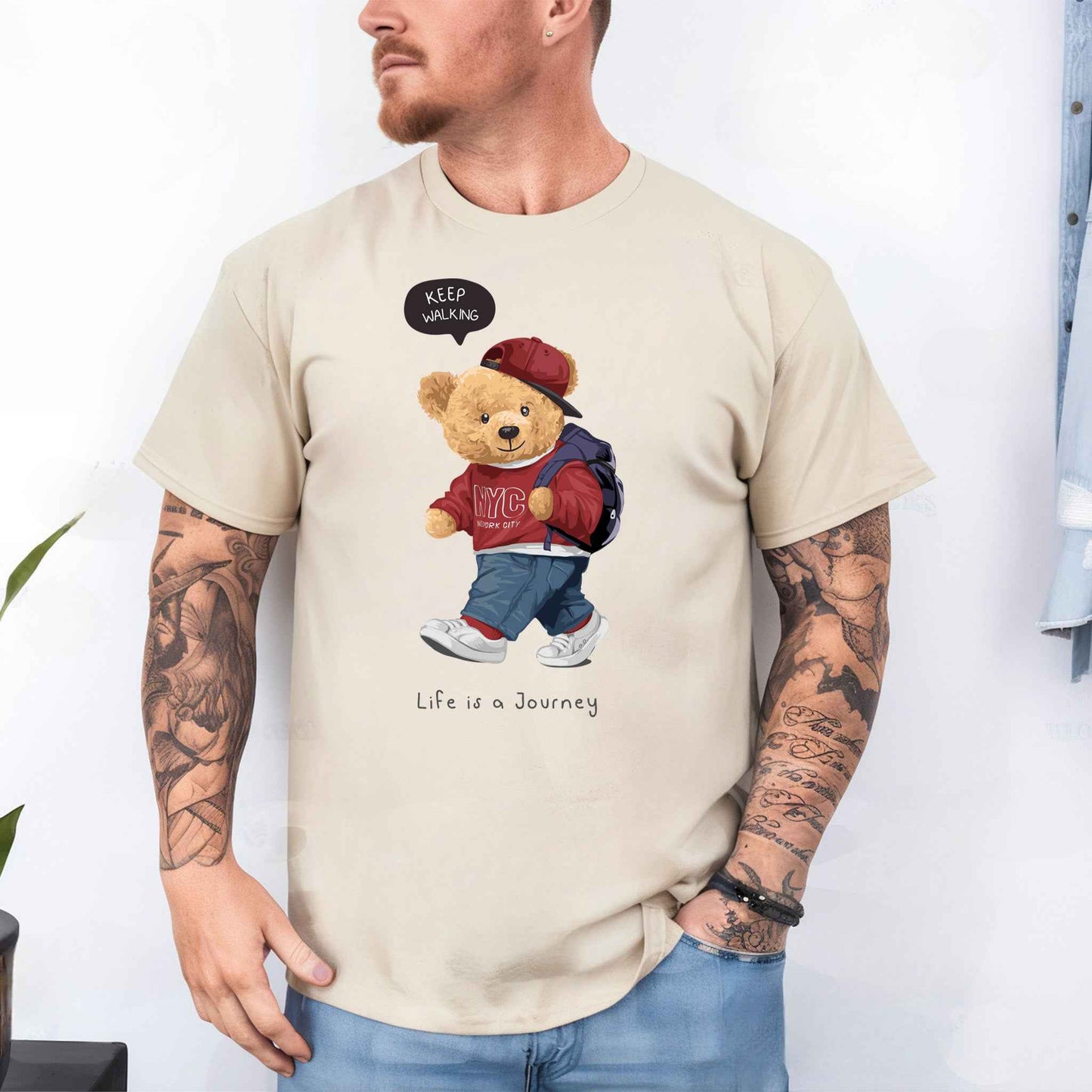 Tricou barbat din bumbac 100% cu Ursuleti KEEP WALING