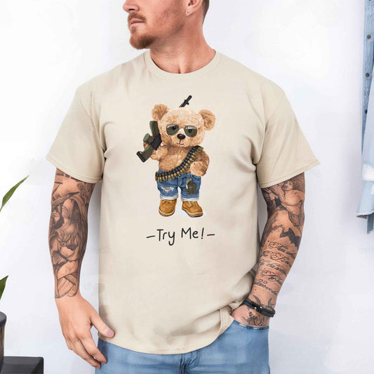 Tricou barbat din bumbac 100% cu Ursuleti TRY ME!