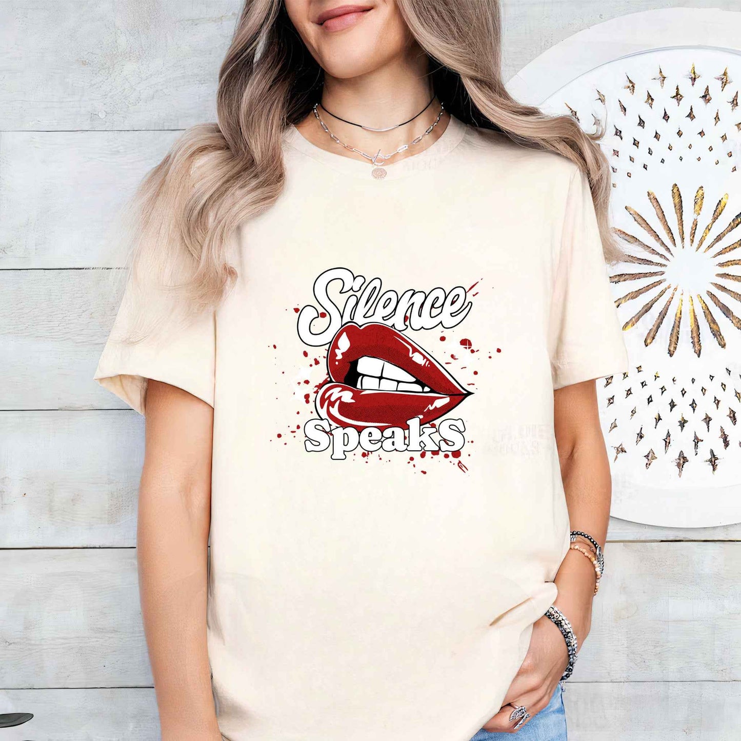 Tricou dama din bumbac 100% Vibrant SILENCE SPEAKS