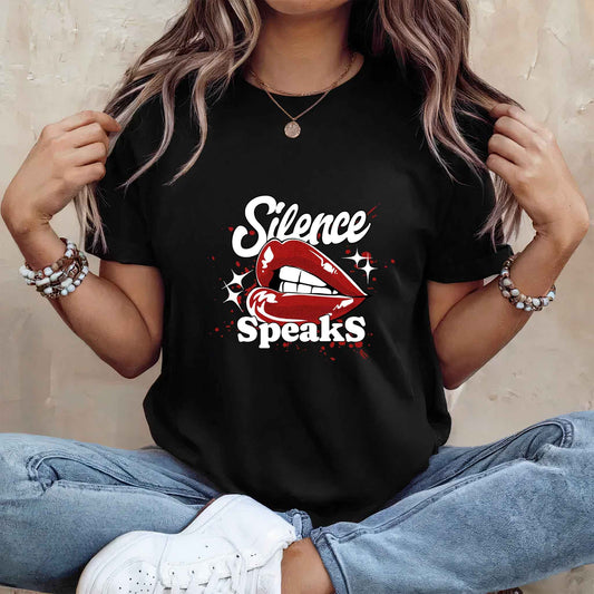 Tricou dama din bumbac 100% Vibrant SILENCE SPEAKS