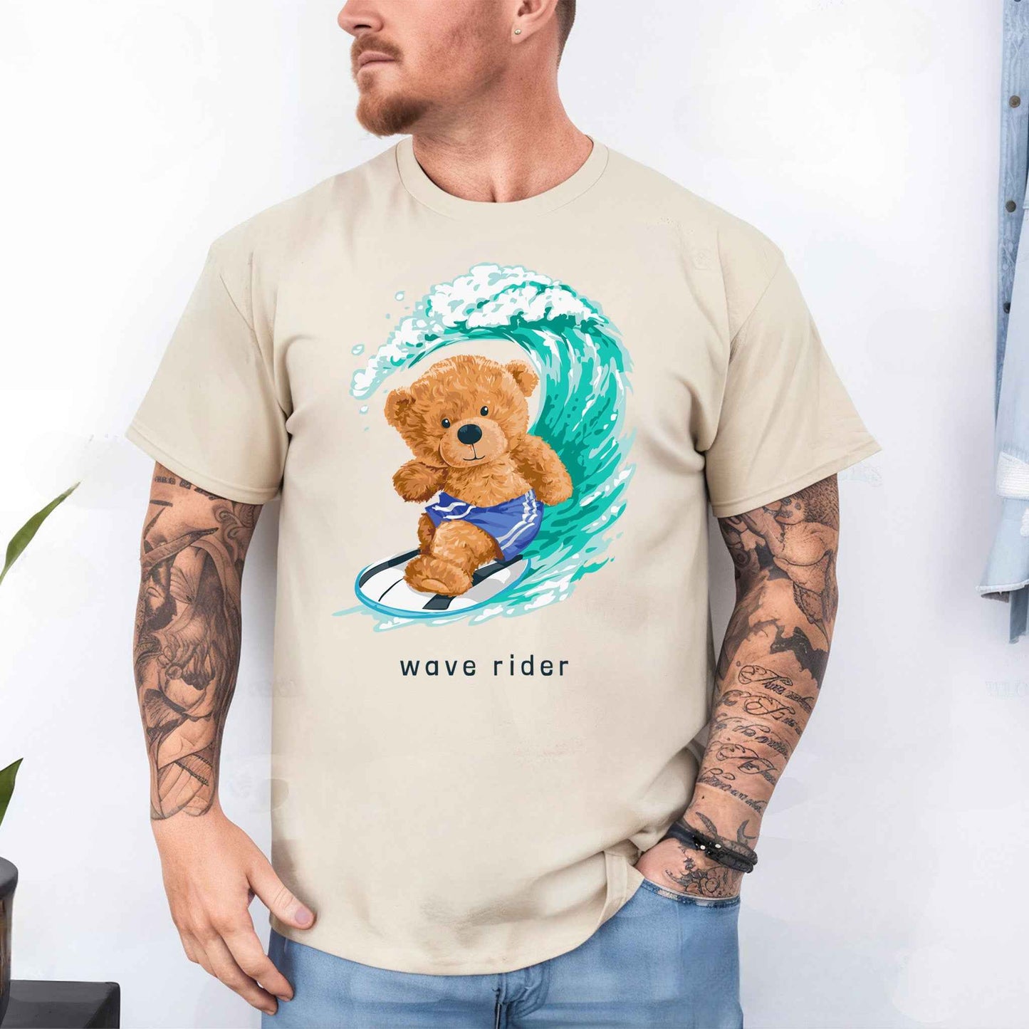 Tricou barbat din bumbac 100% cu Ursuleti WAVE RIDER