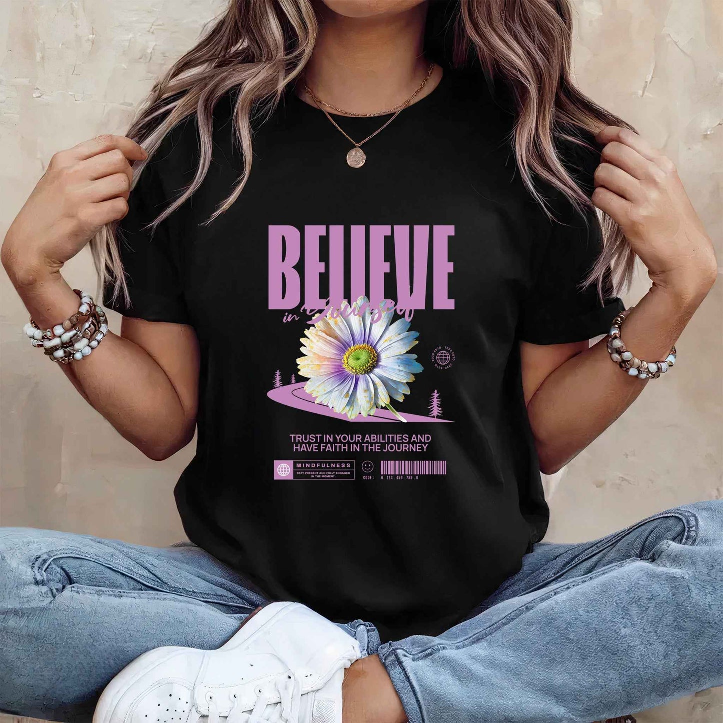 Tricou dama din bumbac 100% cu mesaje si citatate Vibrant BELIEVE