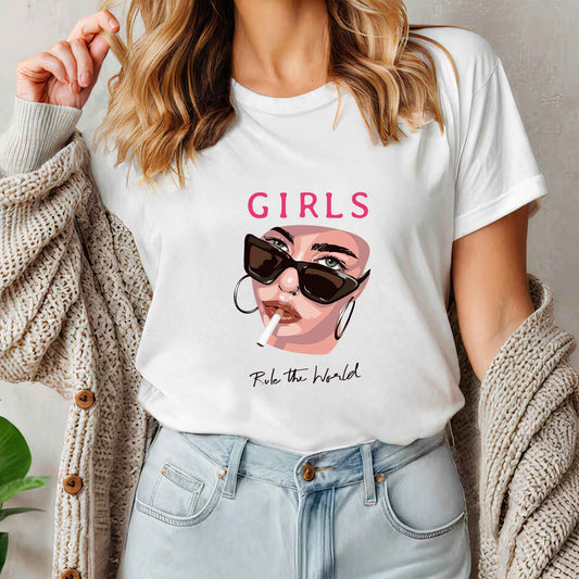 Tricou dama din bumbac 100% Minimalist GIRLS RULE THE WORLD