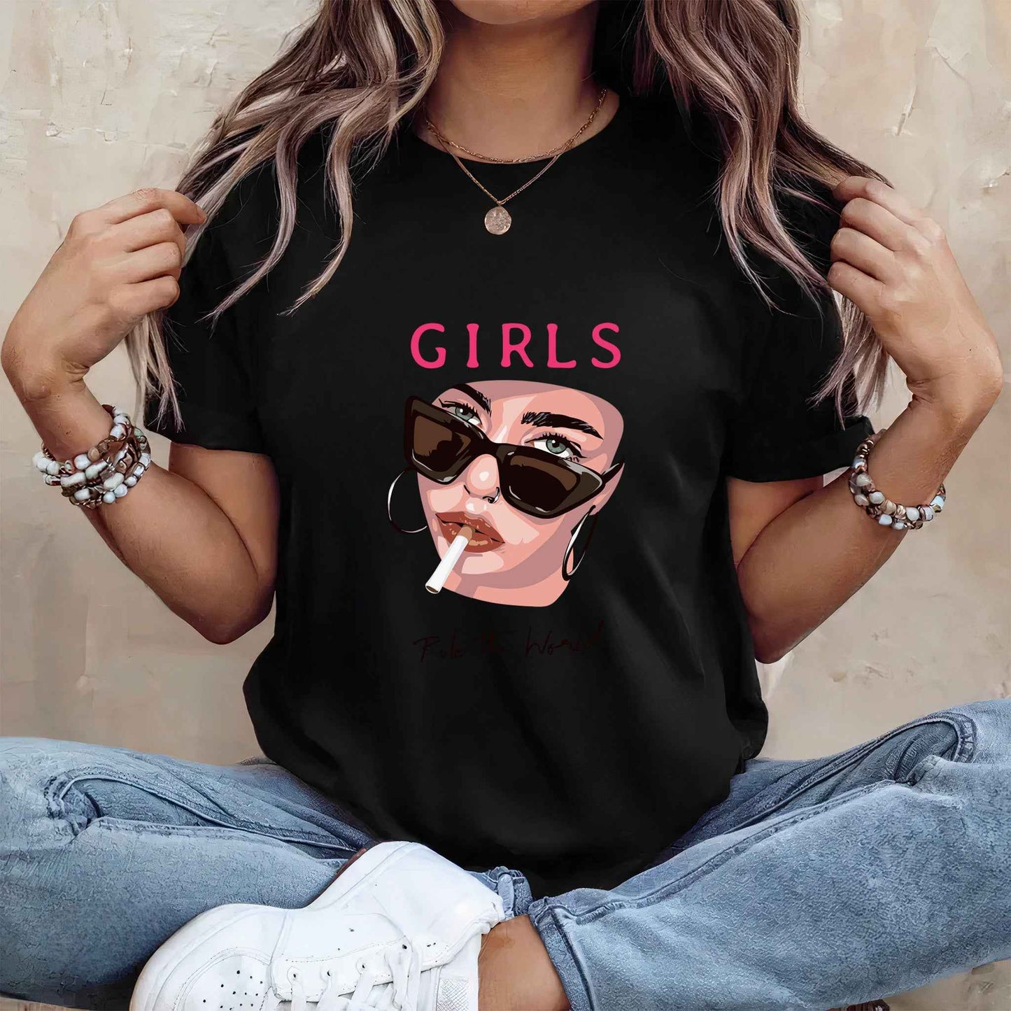 Tricou dama din bumbac 100% Minimalist GIRLS RULE THE WORLD