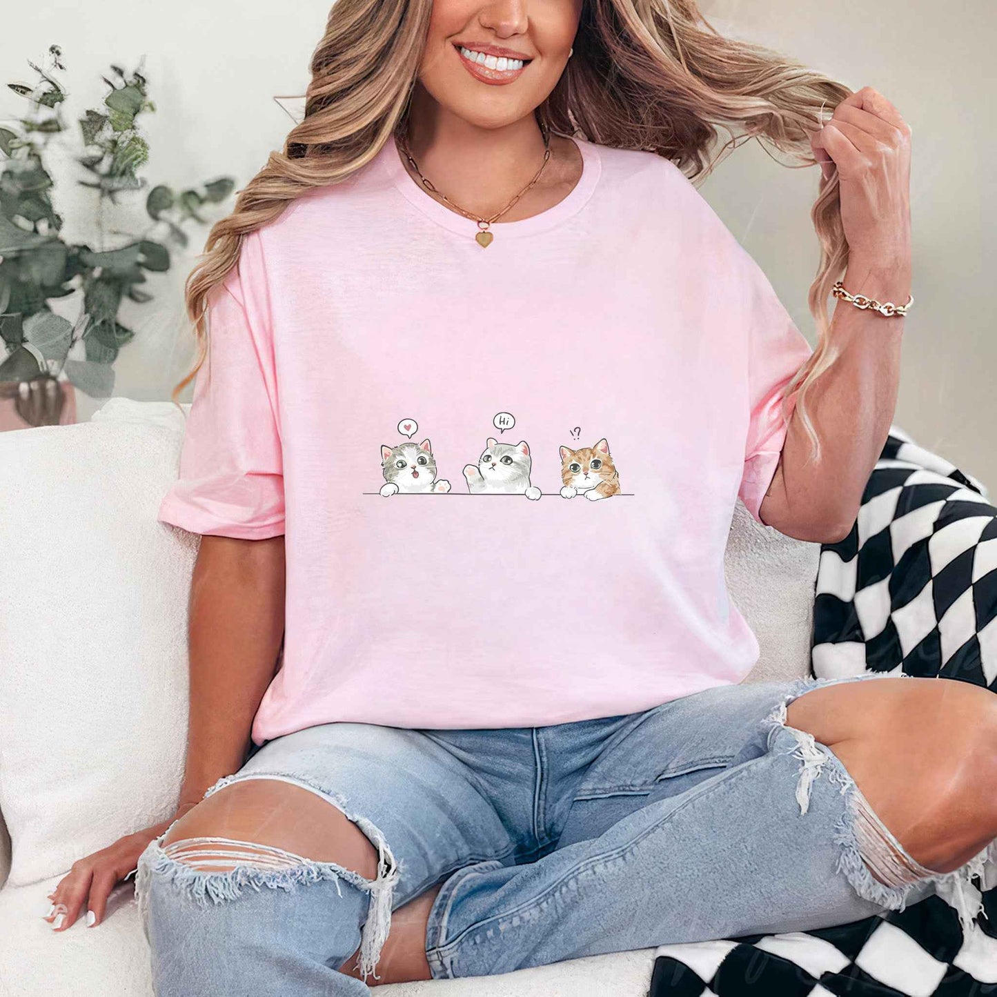 Tricou dama din bumbac 100% Minimalist cu Animale CATS