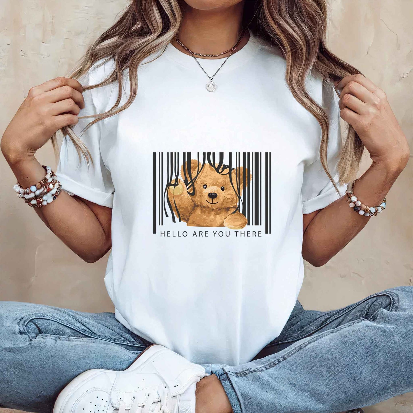 Tricou dama din bumbac 100% cu Ursuleti ARE YOU THERE?