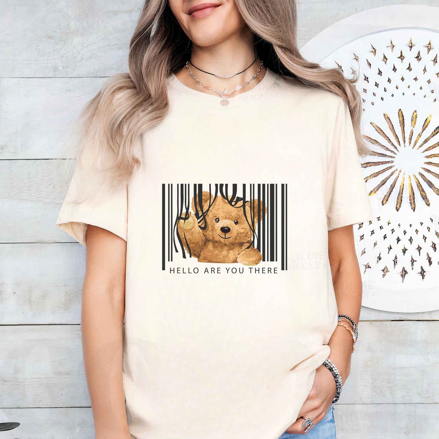 Tricou dama din bumbac 100% cu Ursuleti ARE YOU THERE?