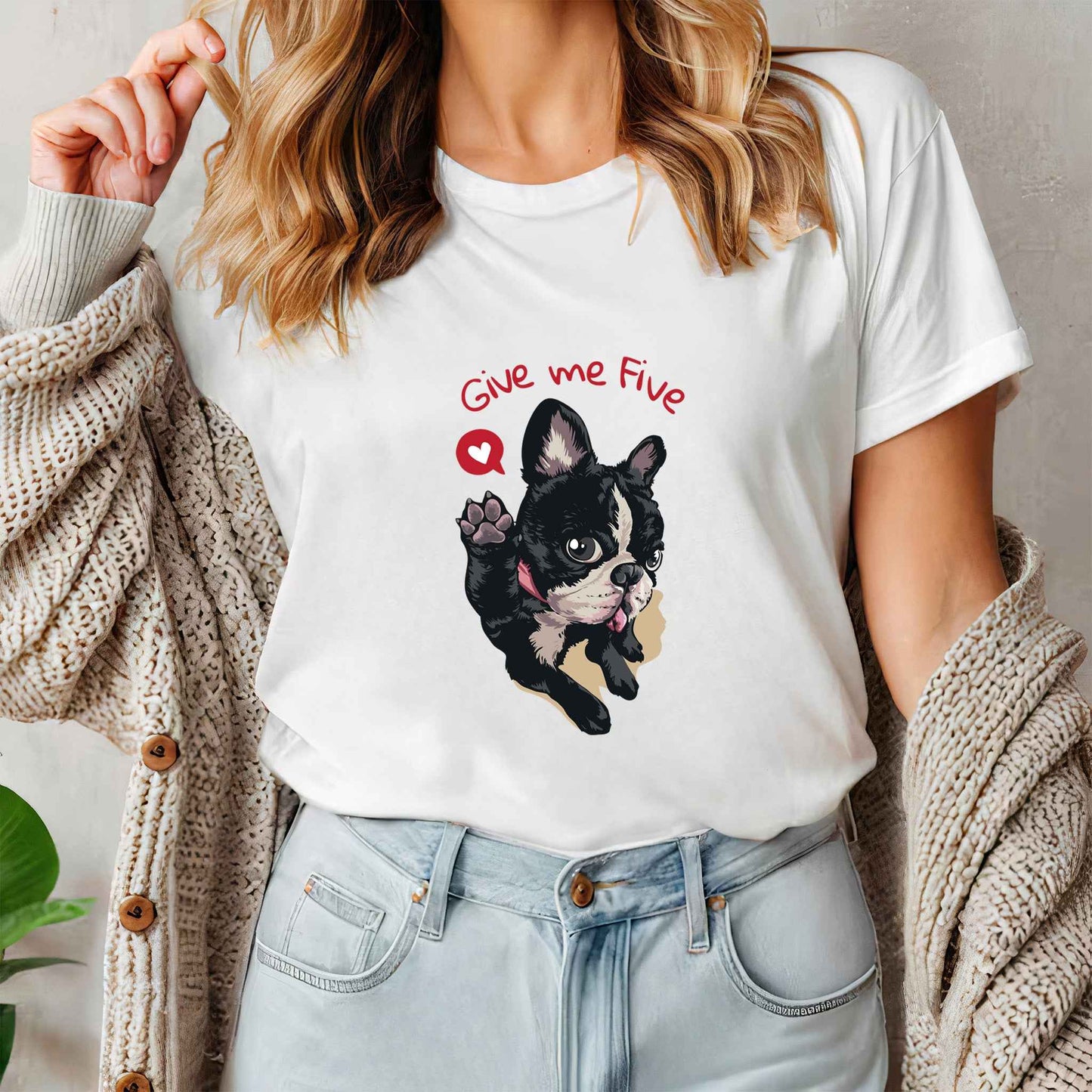 Tricou dama din bumbac 100% cu Animale GIVE ME FIVE