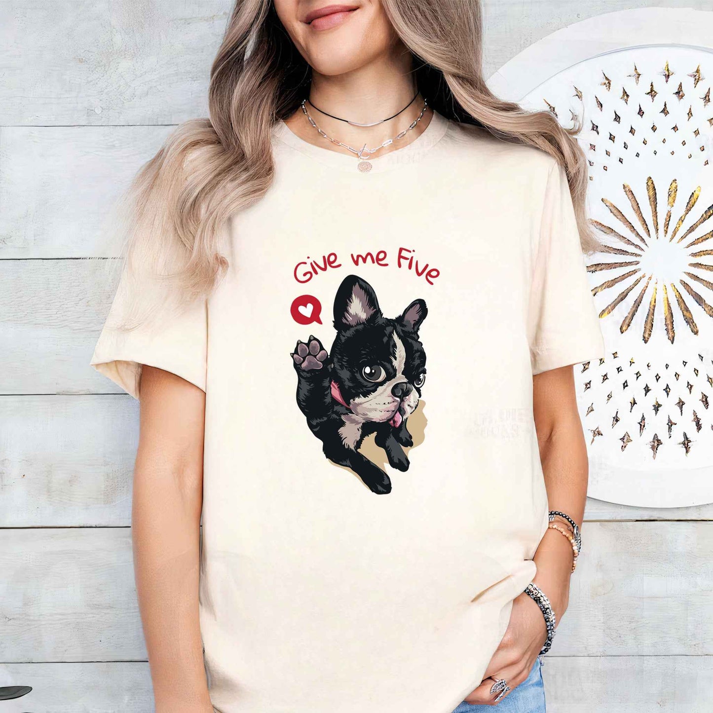 Tricou dama din bumbac 100% cu Animale GIVE ME FIVE