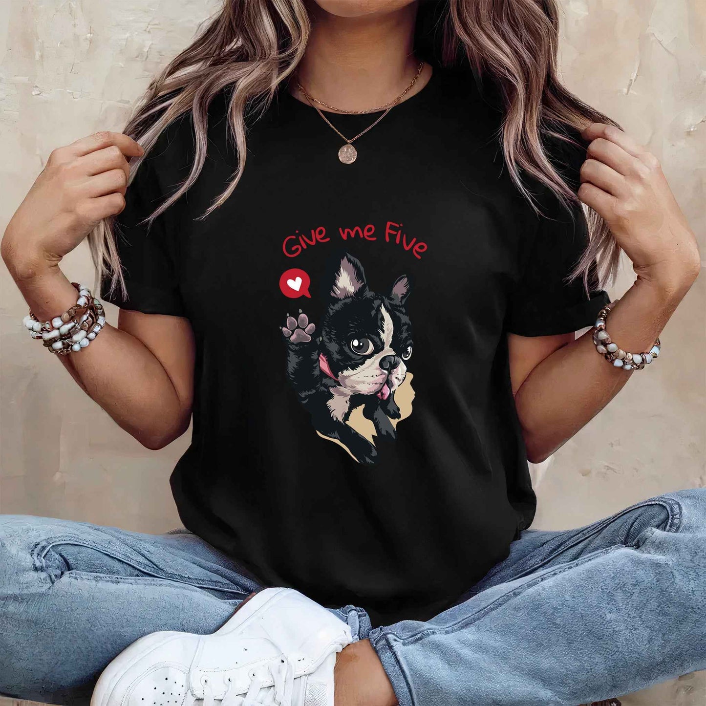 Tricou dama din bumbac 100% cu Animale GIVE ME FIVE