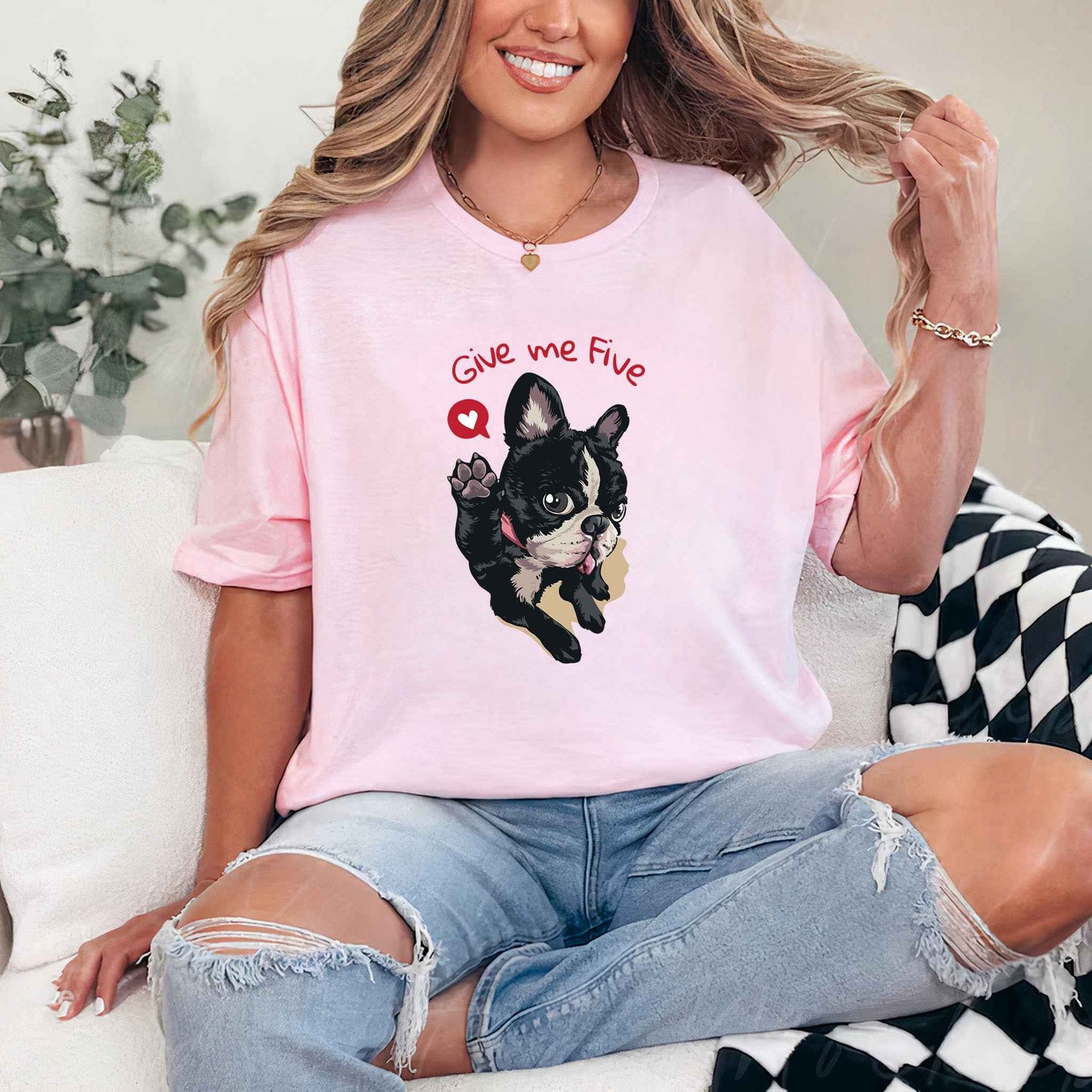 Tricou dama din bumbac 100% cu Animale GIVE ME FIVE