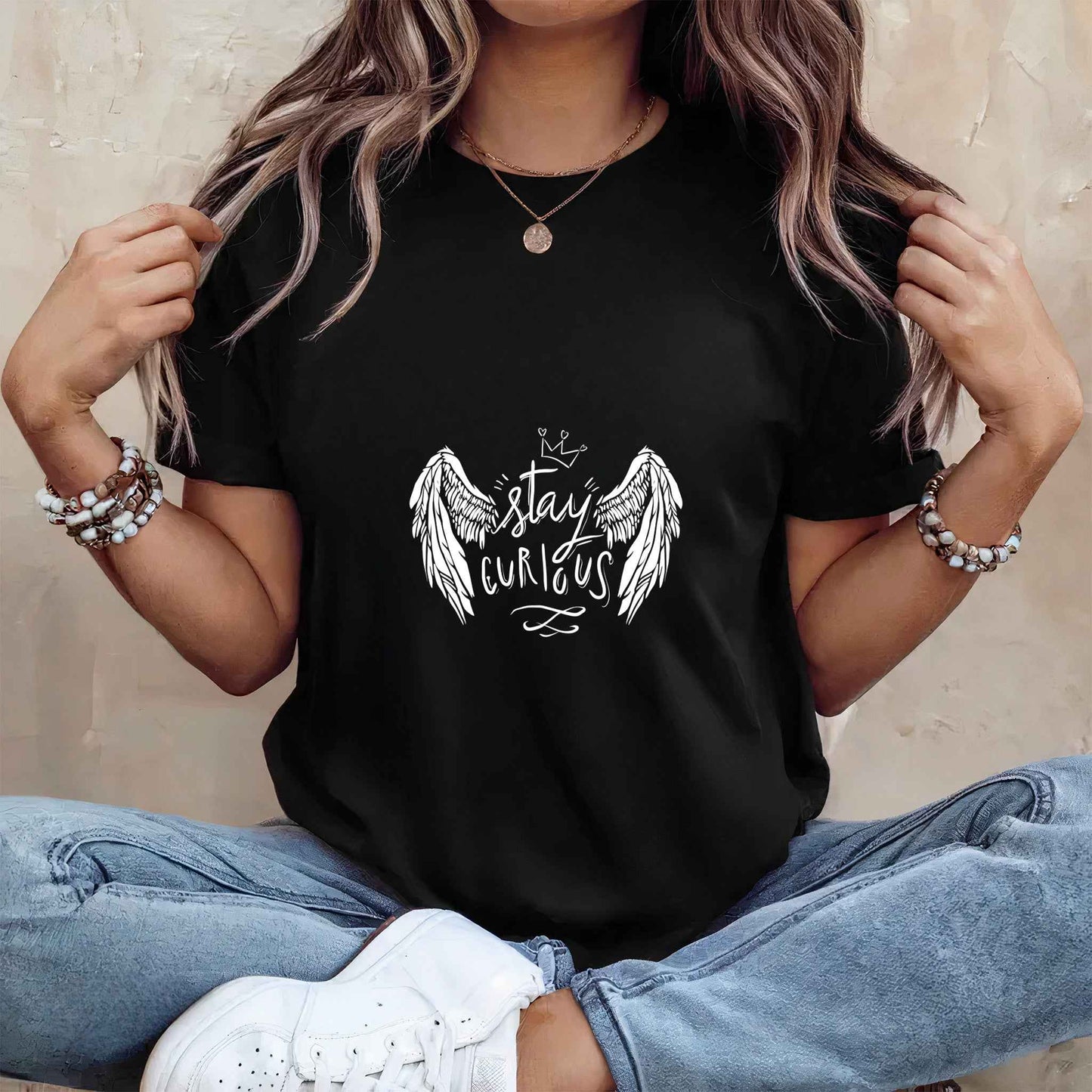 Tricou dama din bumbac 100% mesaje si citate Minimalist STAY COURIOUS