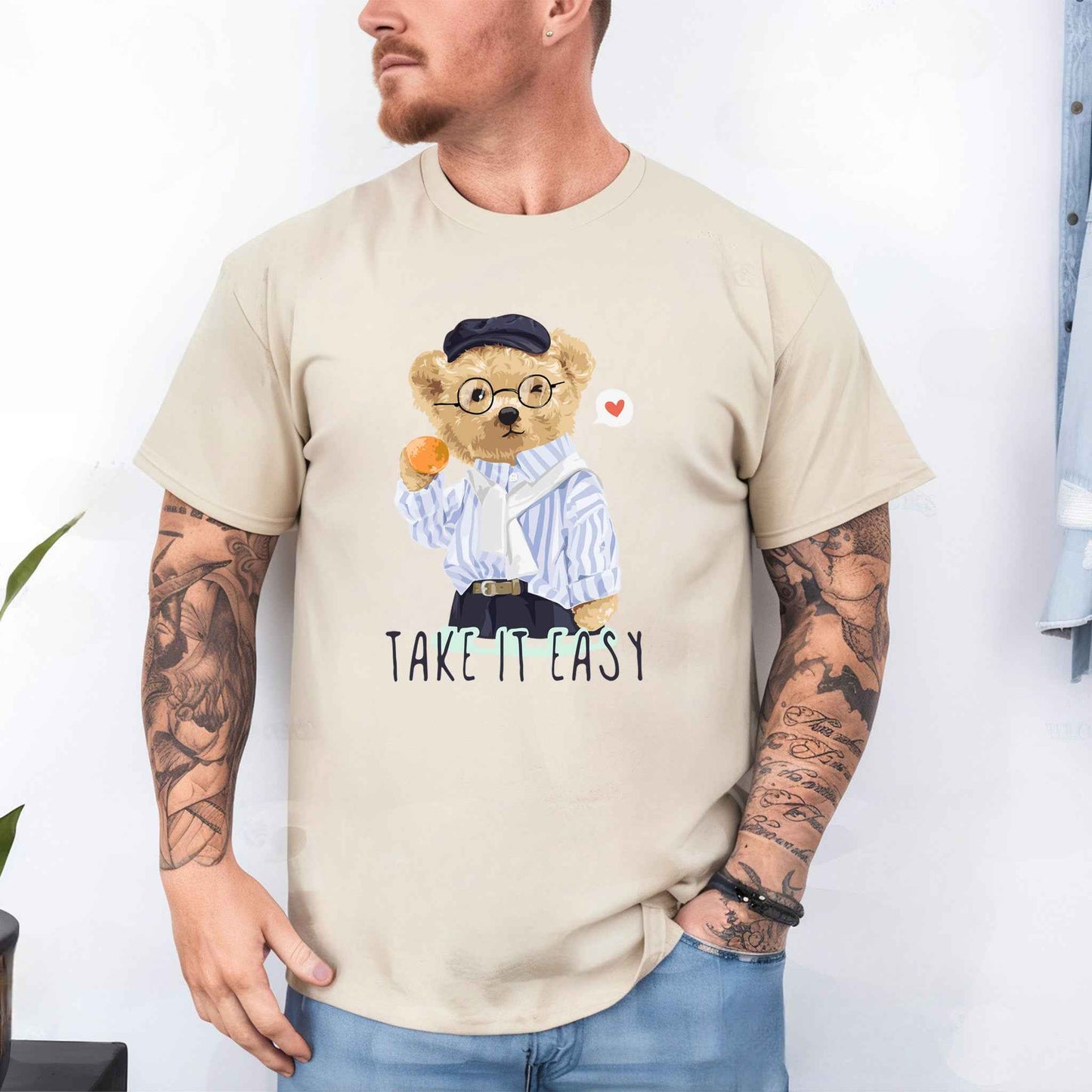 Tricou barbat din bumbac 100% cu Ursuleti TAKE IT EASY