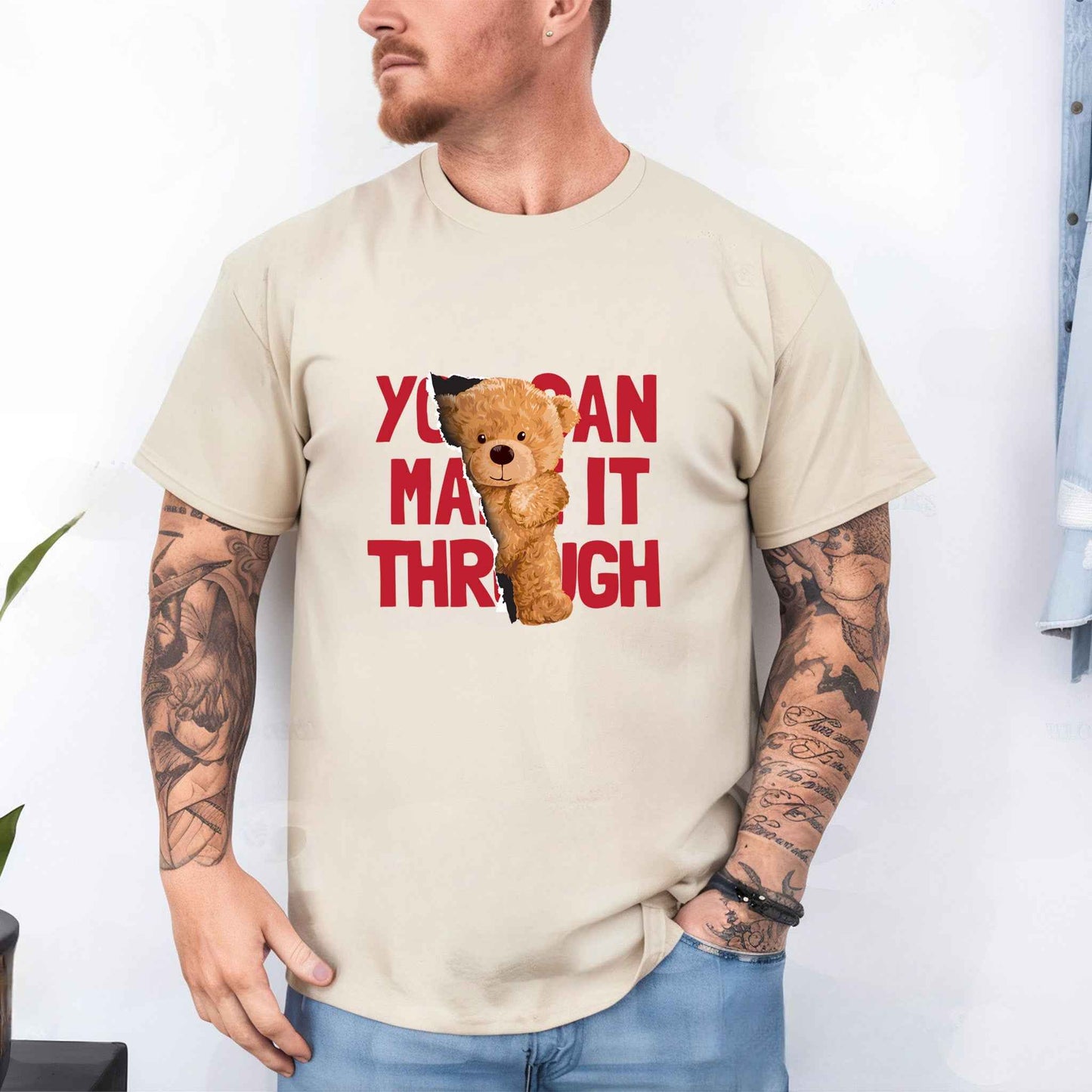 Tricou barbat din bumbac 100% cu Ursuleti MAKE IT THROUGH