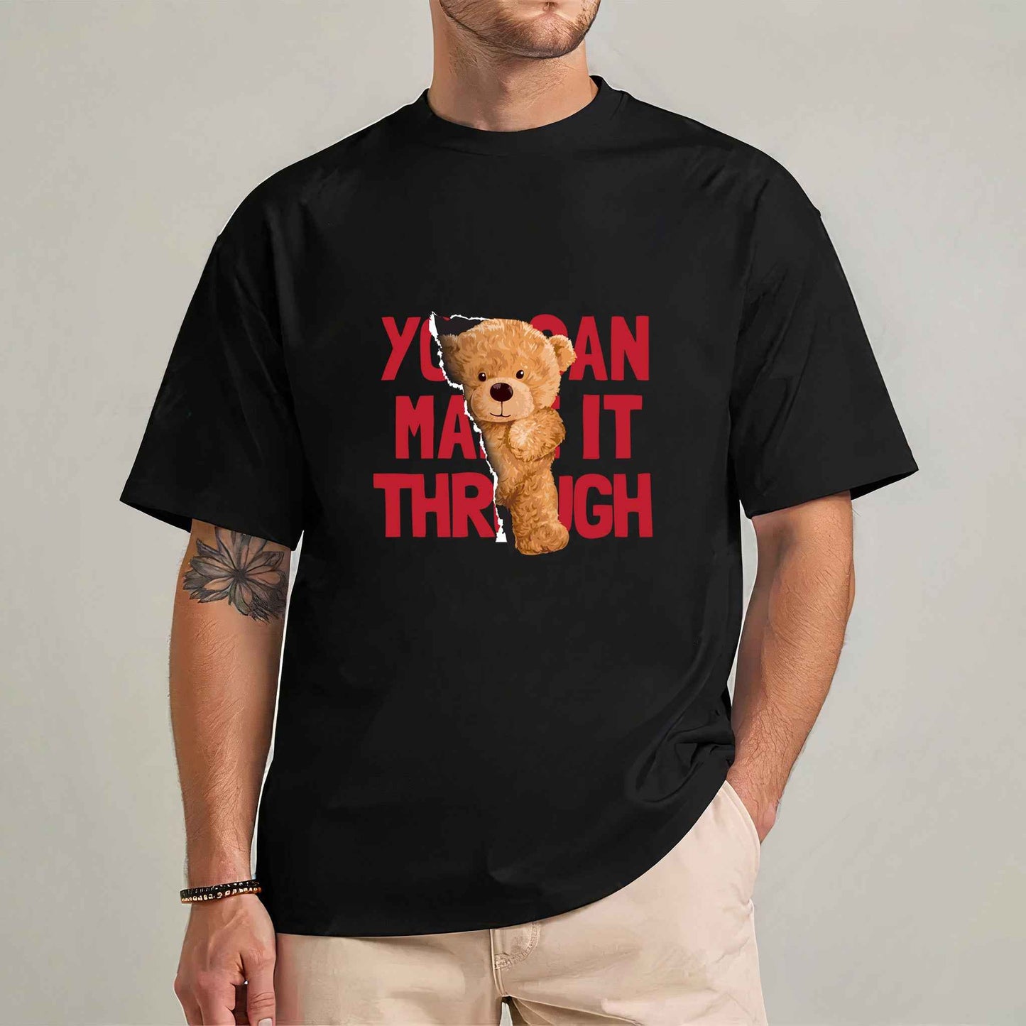 Tricou barbat din bumbac 100% cu Ursuleti MAKE IT THROUGH