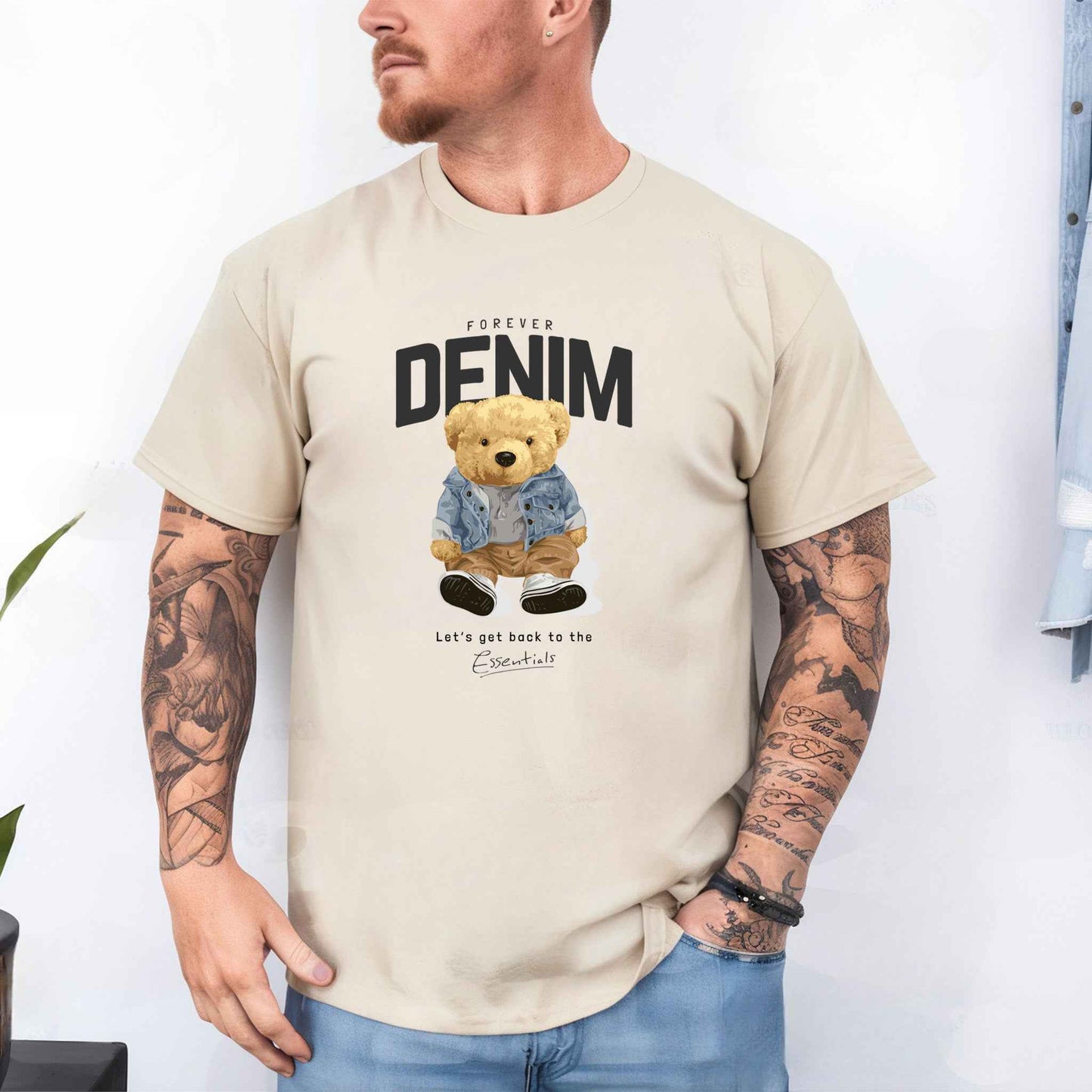 Tricou barbat din bumbac 100% cu Ursuleti FOREVER DENIM