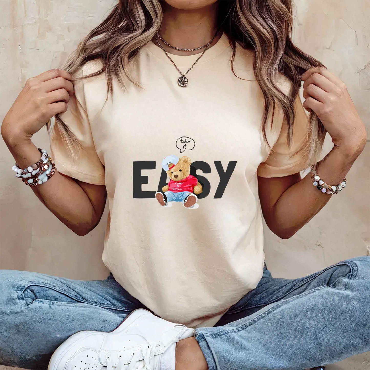Tricou dama din bumbac 100% Cu Ursuleti TAKE IT EASY