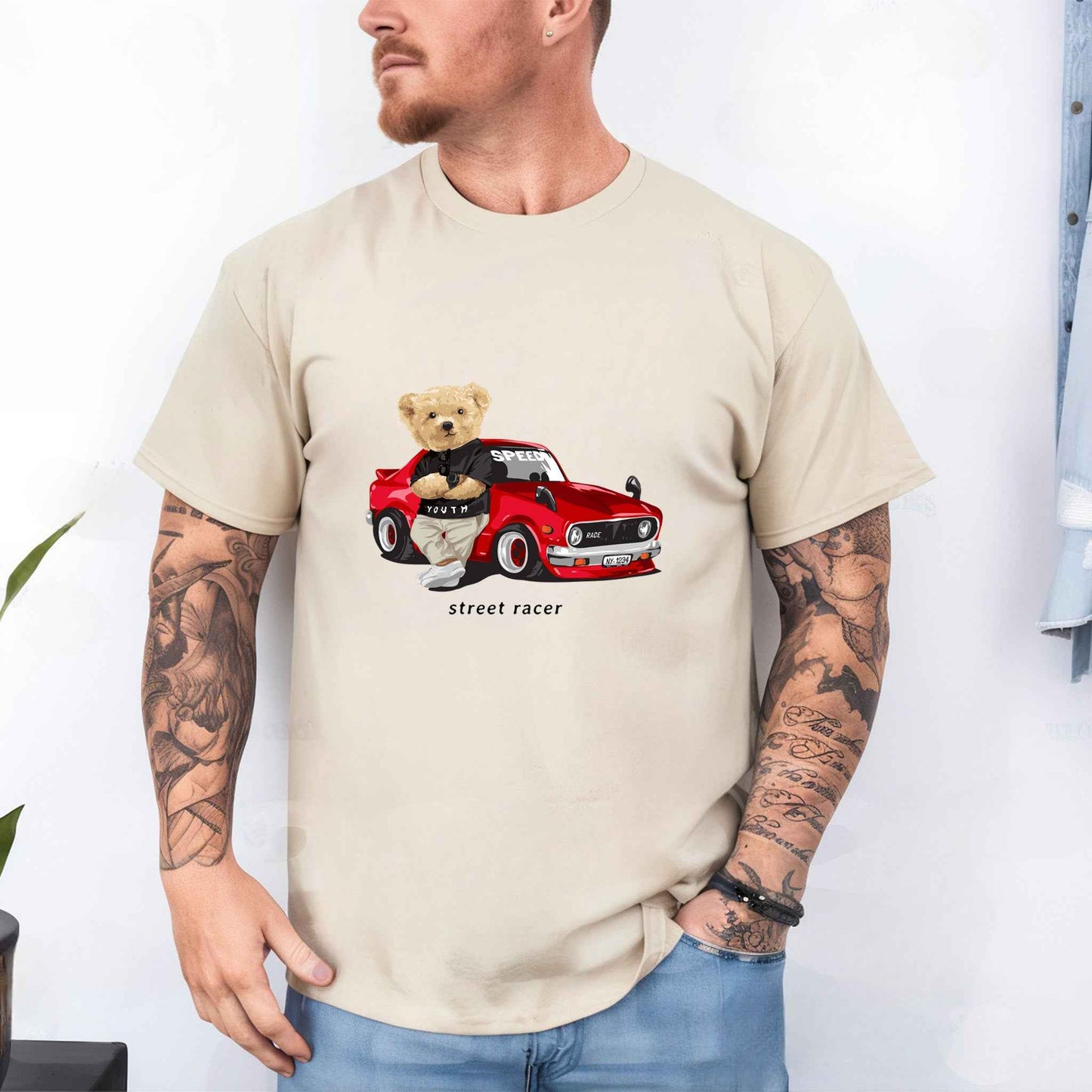 Tricou barbat din bumbac 100% cu Ursuleti STREET RACER